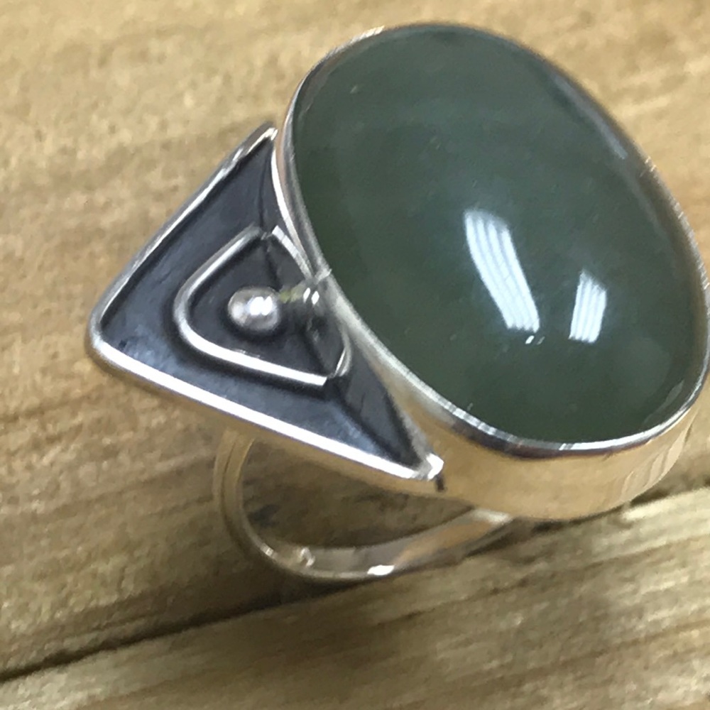 Agate Green Silver Stamped 9.25 Handmade